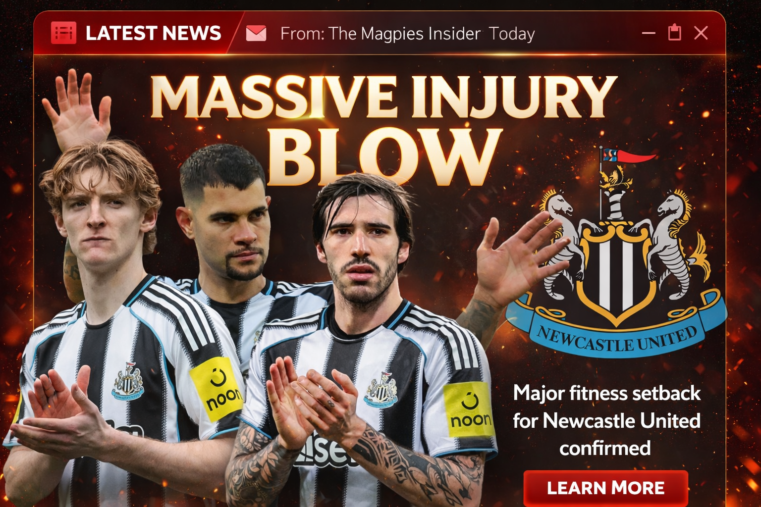 “He Carried Our Season…” — Newcastle United Fans Heartbroken as Key Star’s Sudden Injury Rules Him Out of Crucial International Break