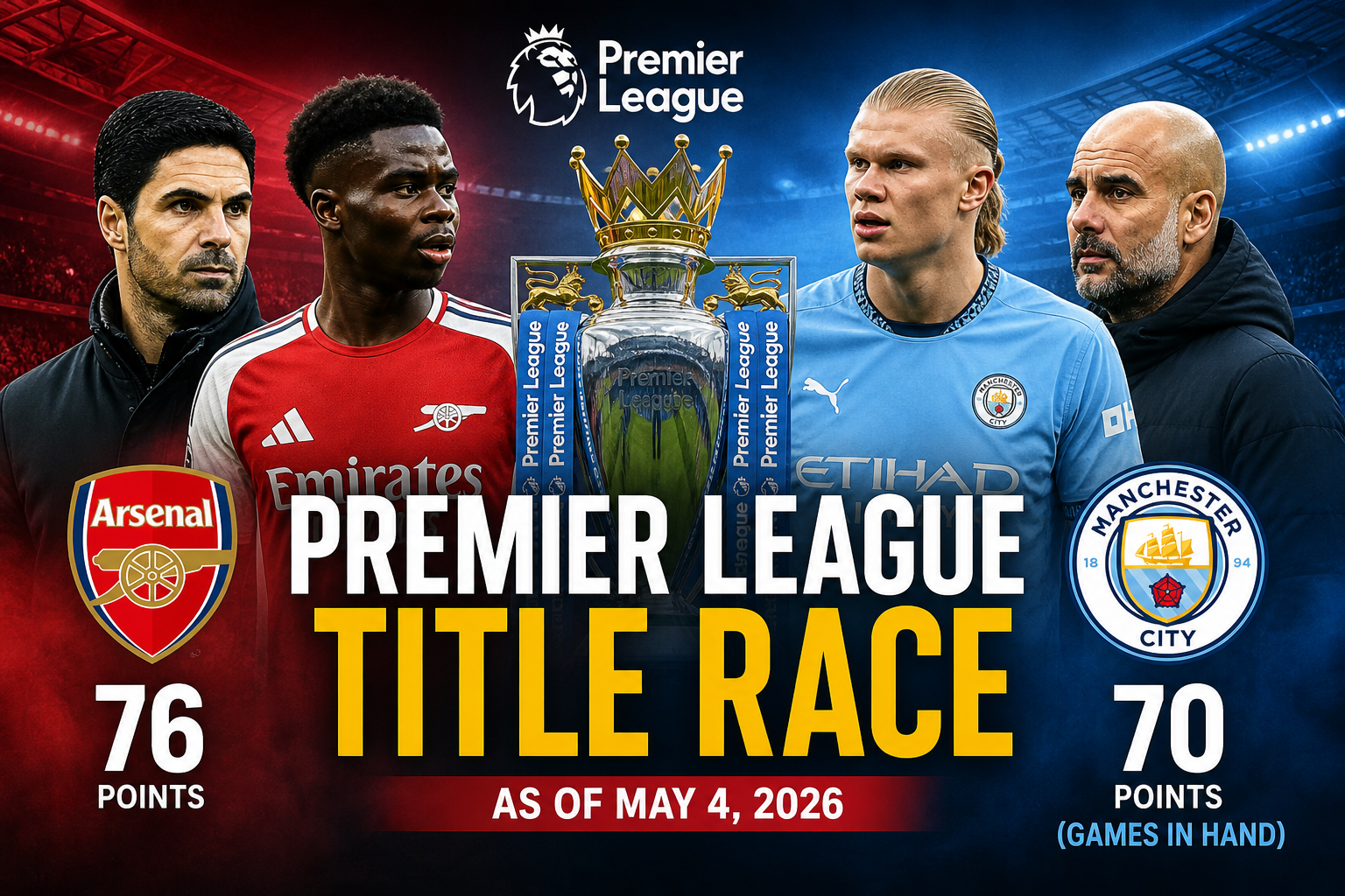Premier League Title Race 2025/26: Arsenal and Manchester City Battle Goes Down to the Wire